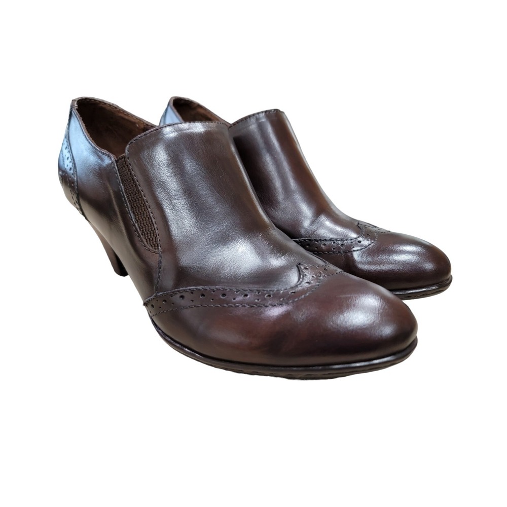 Born Women's Chakri Dark Brown Leather Wingtip Side Zip Ankle Booties Shoes Sz 8